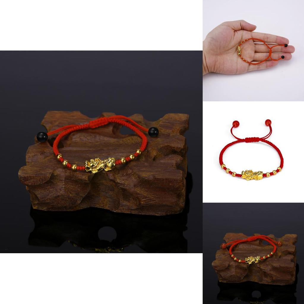 Unisex Alloy Pi Xiu Charm Bracelet With Red String Adjustable For Casual Wear