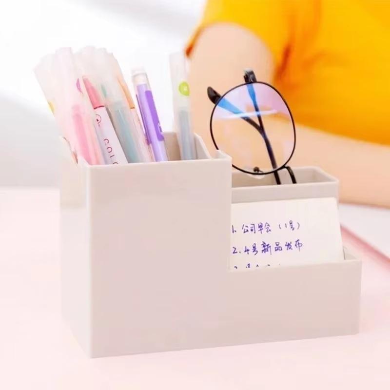 New Solid Creative Stationery Pen Desk Holder Desktop Mobile Phone Holder Organizing Box Large Capacity Office Storage Supplies