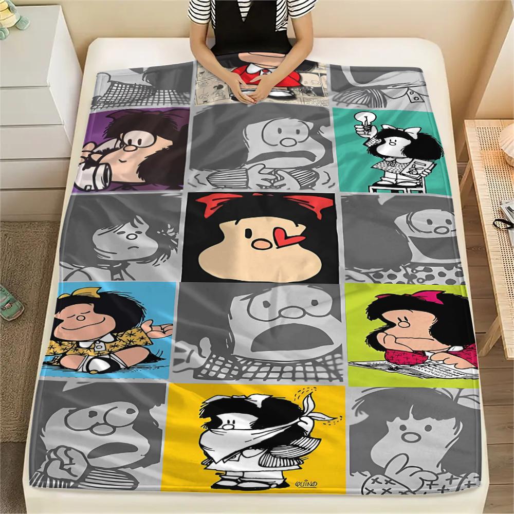 1Pc Mafalda Print Flannel Blanket, High quality Comfortable for All Seasons, Home Decor, Warmth and Comfort, Perfect for Gifts