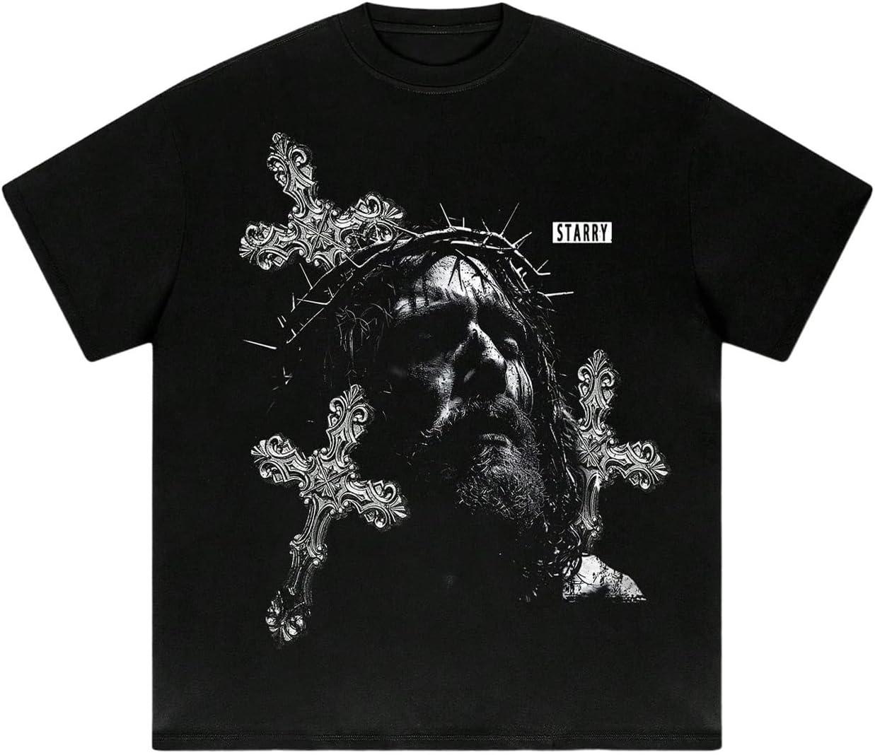 SOLY HUX Мужские готические футболки оверсайз с принтом, с круглым вырезом, с коротким рукавом, стритвир S