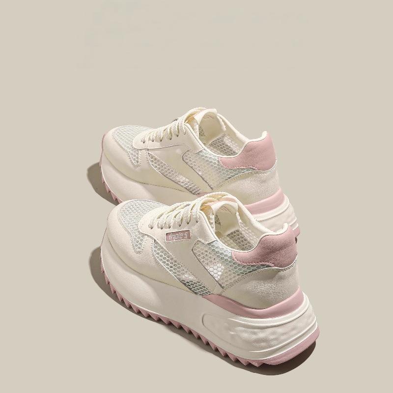 Yunfu Pink Small Inner Height Increase Women's Shoes 2025 Summer New Mesh Little White Shoes Breathable Sports Dad Shoes