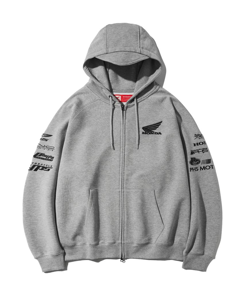 Phyps Motorcycle Honda Racing Hoodie Cap Zip-Up_Gray