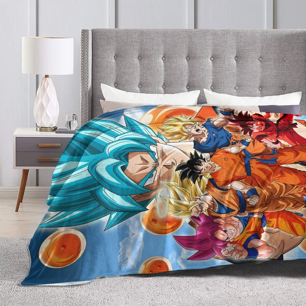 DBZ Knitted Blanket Flannel Super Saiyan Super Warm Throw Blanket for Car Sofa Couch Bedroom Quilt