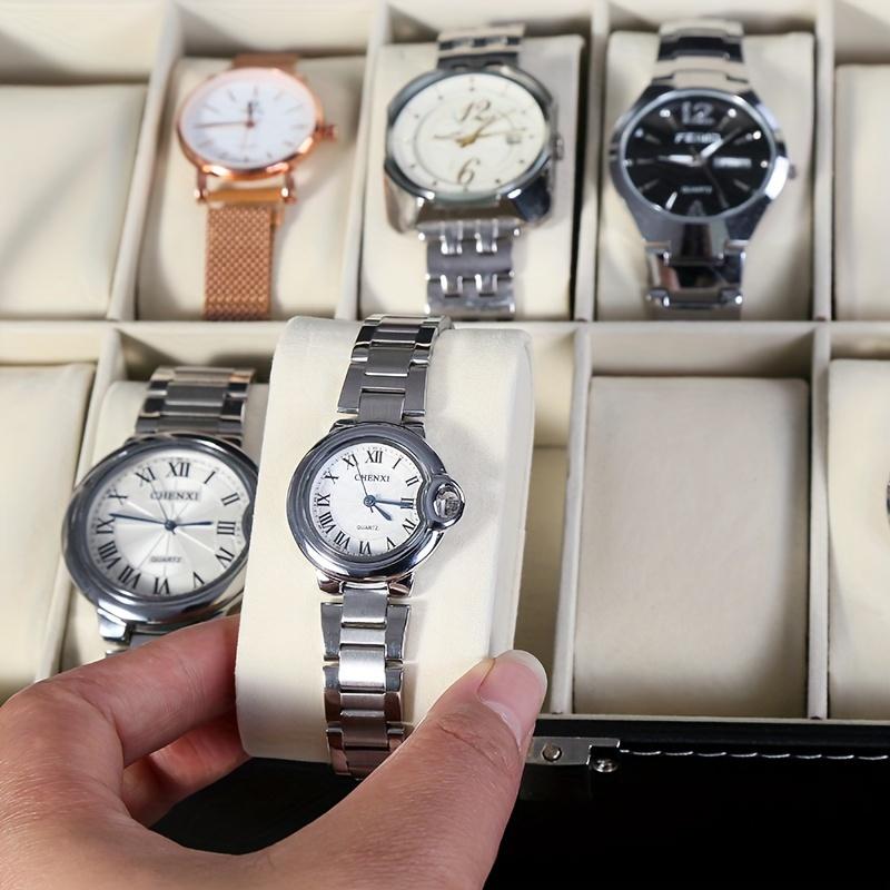 Luxury Black Faux Leather Watch Box with Glass Top, Velvet Lined, Lockable Flip Top, Rectangular Display Case for 12 Watches