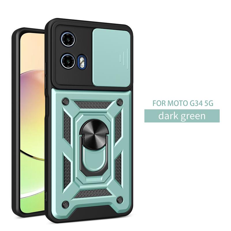 For Motorola Moto G34 Case Car Magnetic Ring Holder Armor Phone Cases For Moto G34 G 34 5G Slide Camera Lens Protect Back Cover