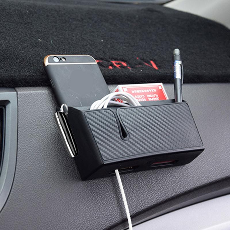 Adhesive Carbon Fiber Container For Car Scratch-Resistant Car Storage Organizer Box Large Capacity Car Trunk Storage Box