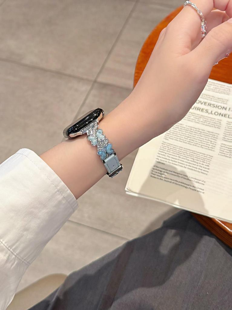 Enamel Butterfly Leather Strap for Apple Watch Series 2-10