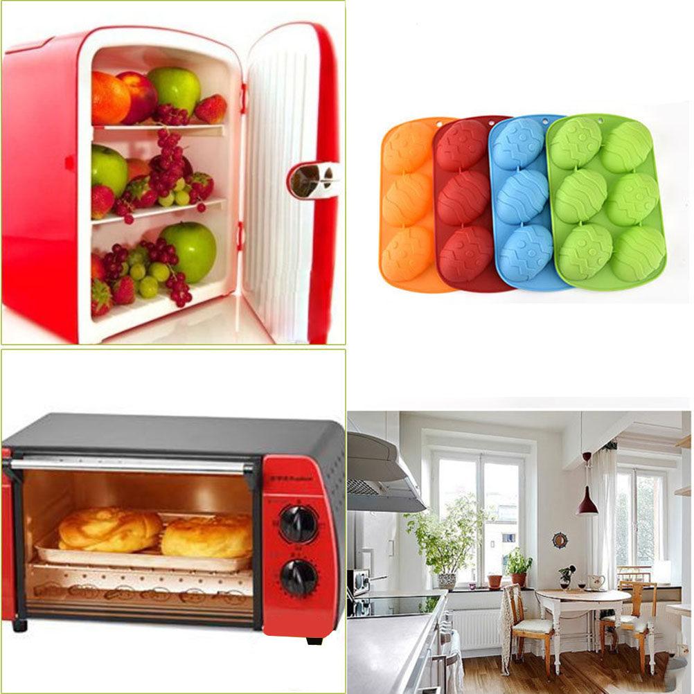 Easter Egg Shaped 6-Compartment Silicone Cake Mold Flexible Foldable Baking Pan For Diy Colorful Cake Pops Easter Festival Red