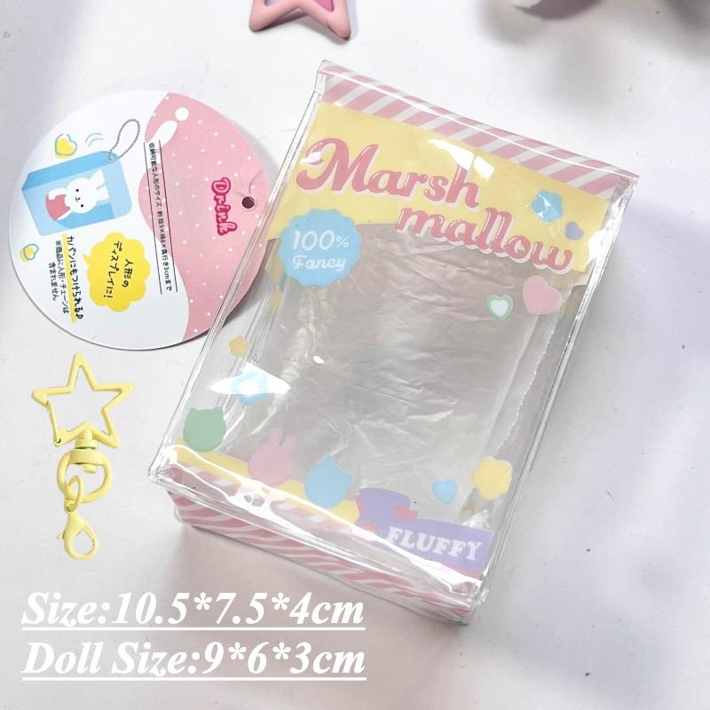 Kawaii Mini Doll Storage Bags with Keychain Cute Candy PVC Bag Transparent Display Bag for Girls Gifts Kids Toys Organization