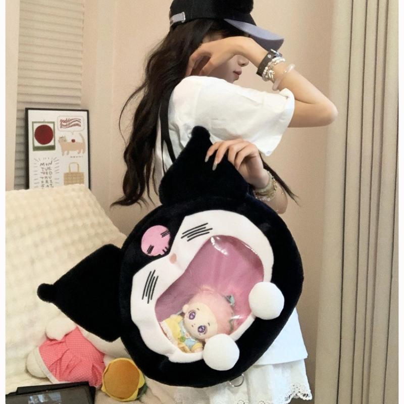Cute Cartoon Clear Plush Shoulder Bag Large Capacity Versatile Stuffed Doll Tote Purse New Arrival