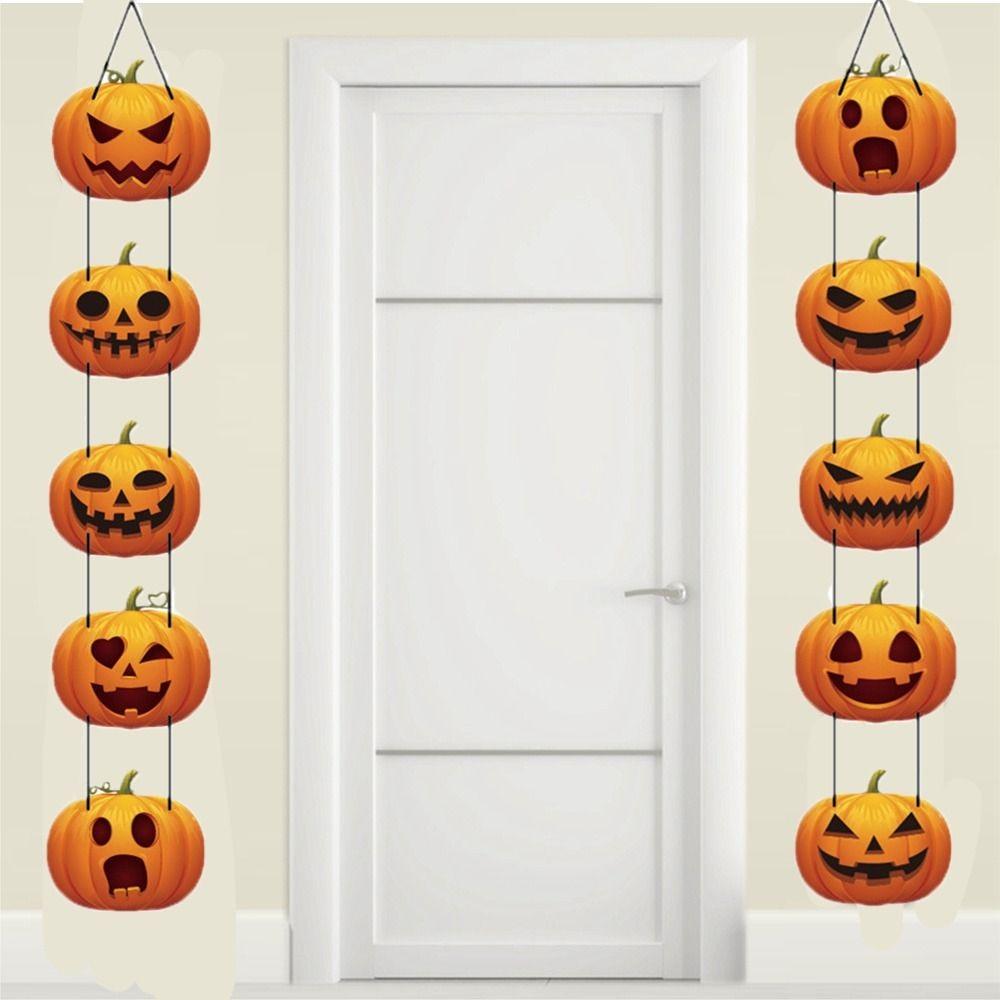 Multiple Style Halloween Pumpkin Door Hanging Sign Paper Halloween Hanging Banner  Haunted House