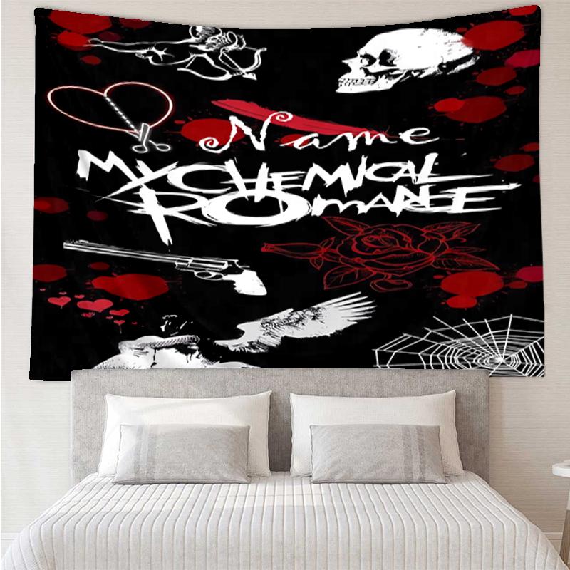 Custom Name My Chemical Romance Print Tapestry, Backdrop, Easy Setup, Ideal for Bedroom, Office & Living Room, with Aesthetic Wall Hanging Decor.