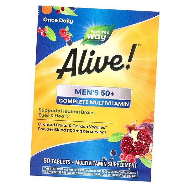 Витамины для мужчин 50 +, Alive! Men's 50+ Complete Multivitamin, Nature's Way  50таб (36344145)