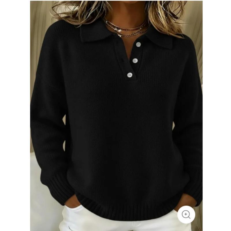 New Autumn and Winter Loose and Lazy Style Soft and Waxy Women's Lapel POLO Shirt Long-sleeved Button Sweater