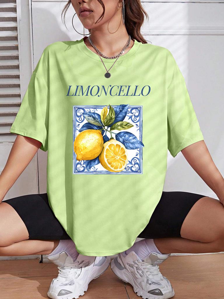 Lemon Cello Creative Fruits Printing TShirt Womens Cotton Summer Short Sleeve Comfortable Soft ONeck Tops Basic Woman Clothes