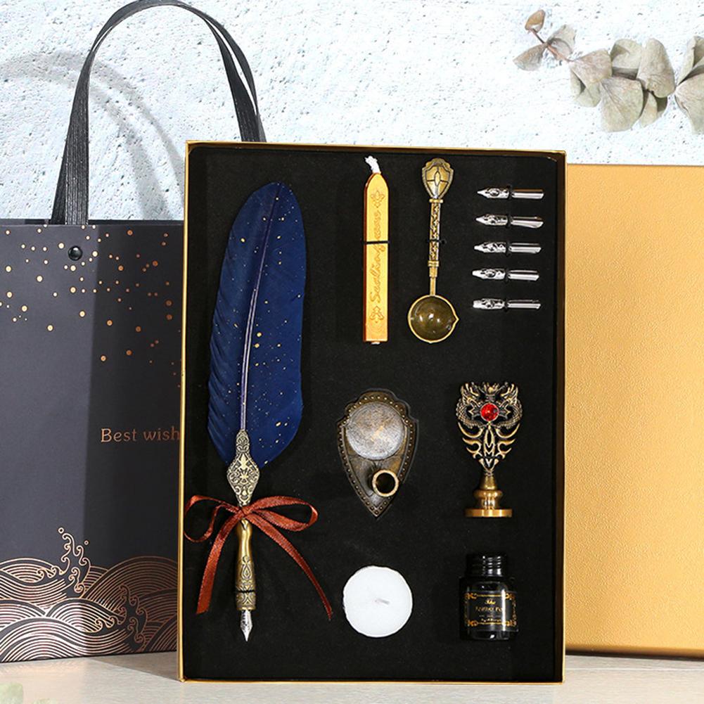 Cheap Retro Feather Pen Writing Calligraphy Metal Quill Dip Pen 5 Nibs ...