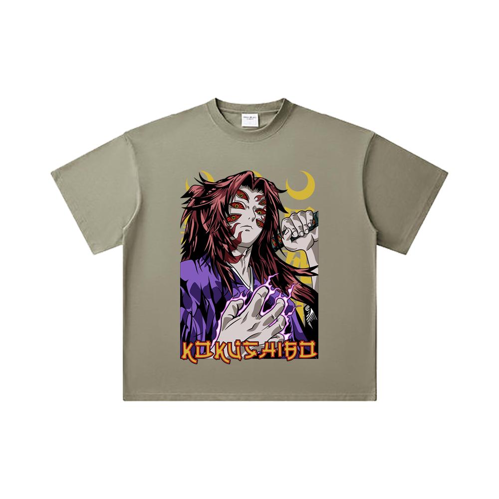 260 GSM Double Yarn 32 Count 100% Cotton Demon Slayer V105 Kokushibo Print Unisex Heavy Cotton T Shirt