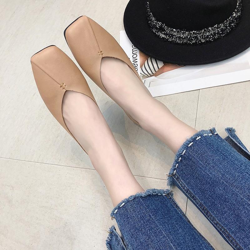 Foreign trade Korean version large size square head flat bottom versatile single shoes women's Doudou shoes shallow mouth lazy shoes 2025 summer and a