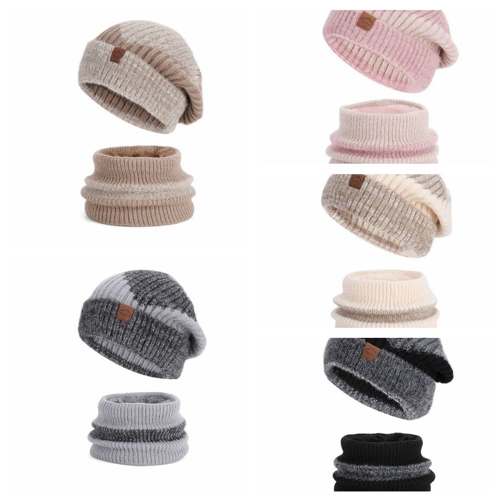 Soft Winter Beanie Hat Scarf Set Thicken Warm Wool Hat Hiking Thermal Knit Cap  Skiing