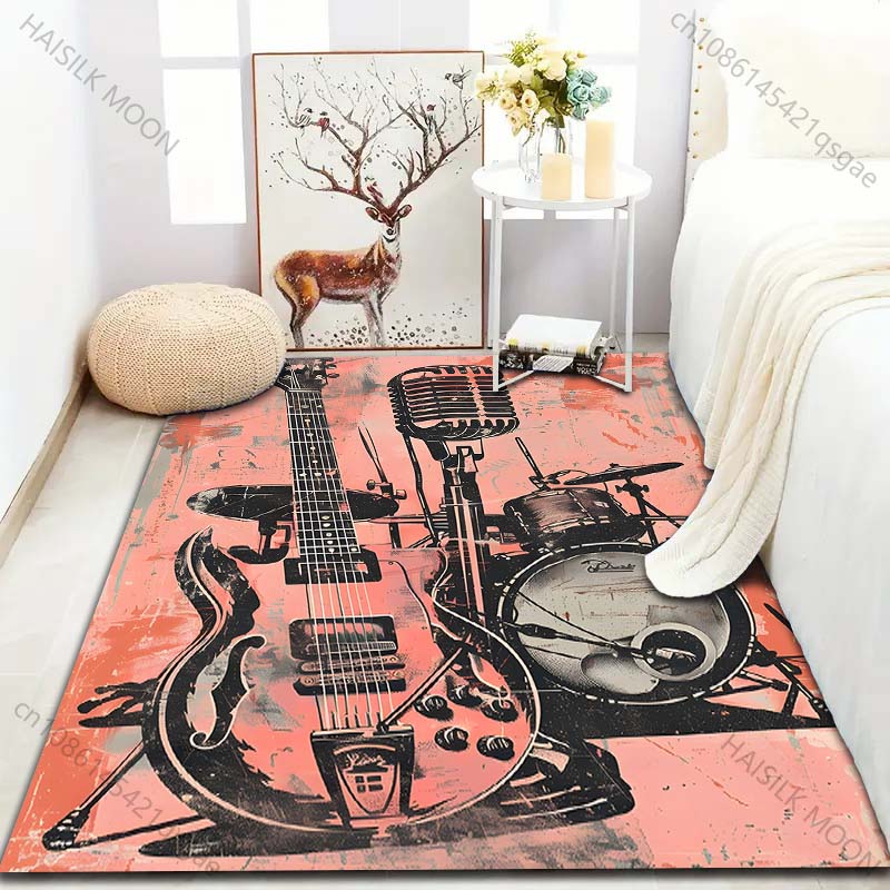 Guitar Microphone Drum Kit Print Carpet for Bedroom Living Room Bedside Sofa Floor Mat Modern Home Decor Area Rug Large Size