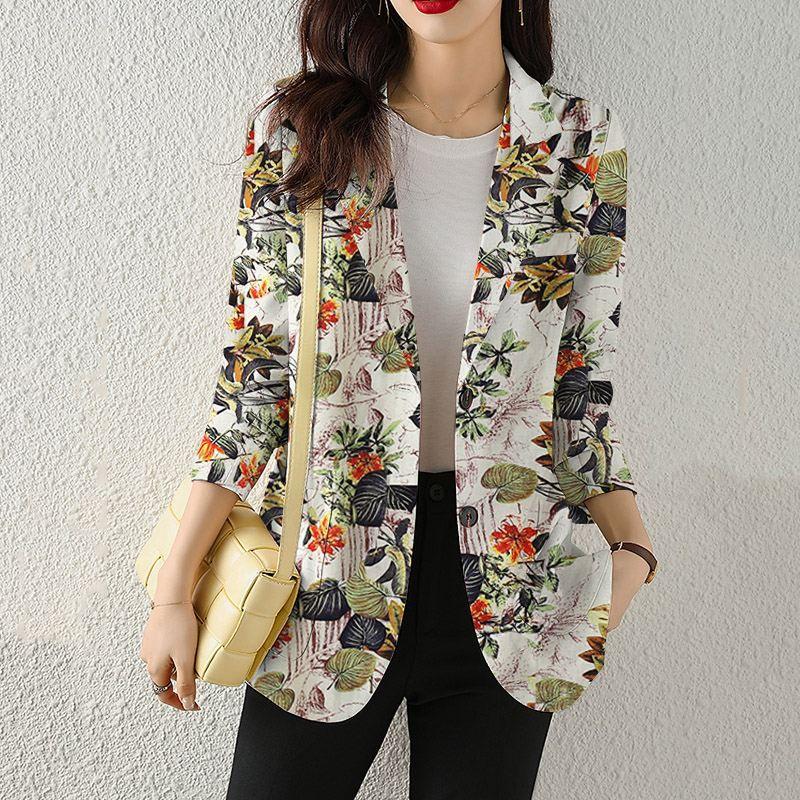 Damen Bedruckte Vintage Blazer Jacke Casual Business Jacke Bürojacke Übergröße Oberteile