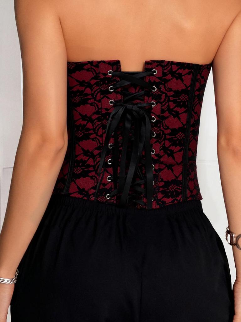 Corsetto Bustier con Lacci e Volant, Modellante per il Corpo, Capo d'Abbigliamento Esterno