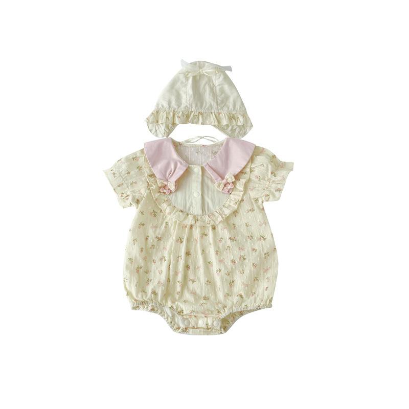 Baby Girl Floral Cotton Short Sleeve Hooded Infant Summer Romper Bodysuit 66cm розовый