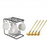Capuccino Cups with Saucers and Metal Stand, 250ml Ceramic Coffee Cup Espresso Shots Cup Small Coffee Cups, Black and White