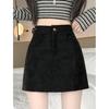 Plus-size Coffee Deer Suede High Waist A-line Mini Skirt for Women - Spring/Autumn, Anti-exposure, Slimming, Hip-hugging Fit