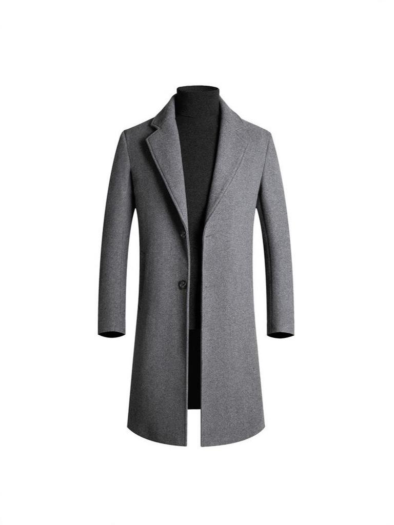 2025 Autumn/Winter Men's Mid-Length Woolen Trench Coats - Thickened, Casual High-End Jackets