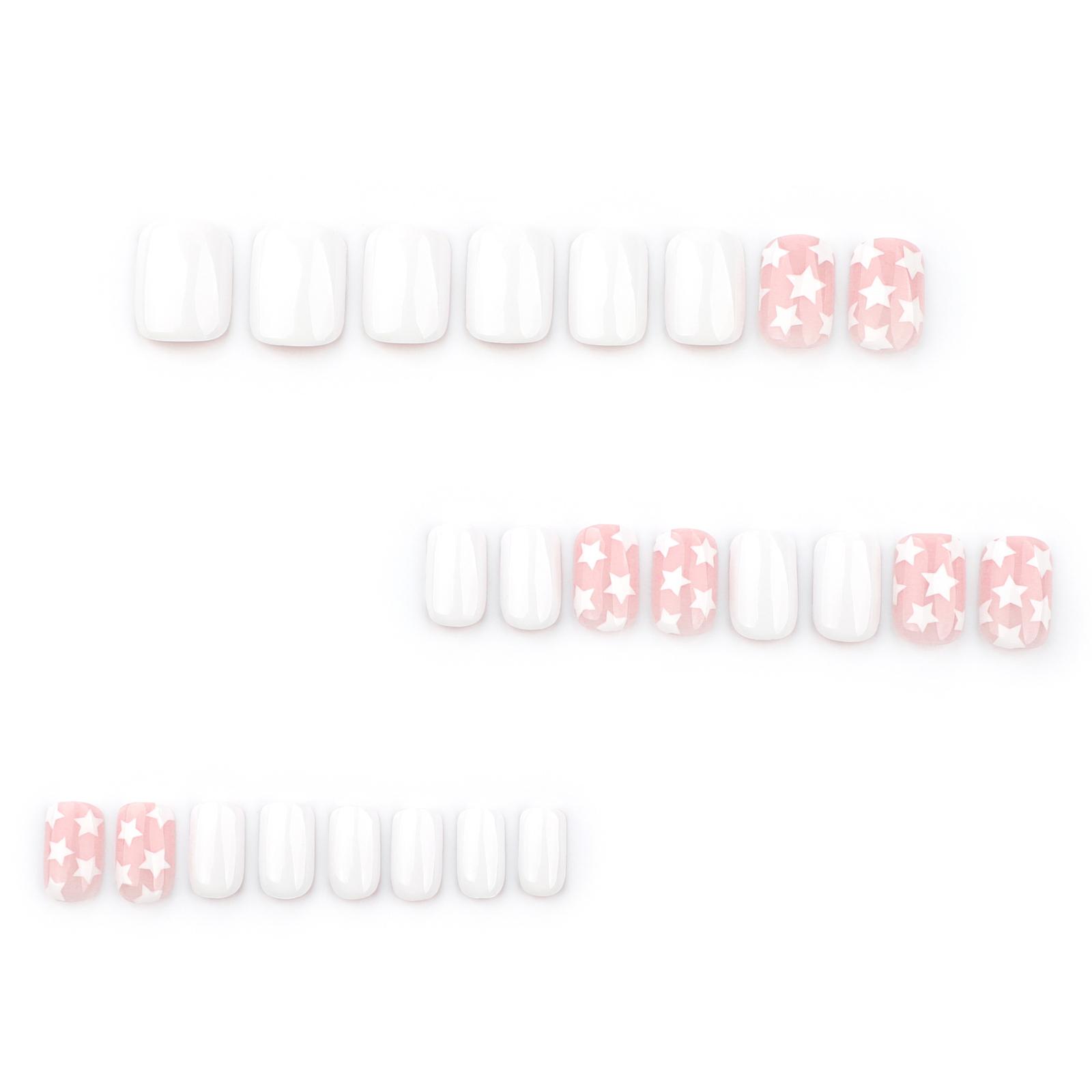 

24 шт. белые звезды искусственные ногти сплошной цвет наклейка на ноготь короткий квадратный накладной ноготь глянцевый пресс на ноготь для женщины