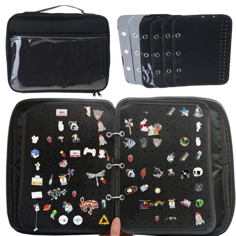 Portable Enamel Pins Carrying Case with 6 Display Pages Sturdy Felt Fabric Collector's Album Display Stand for Household