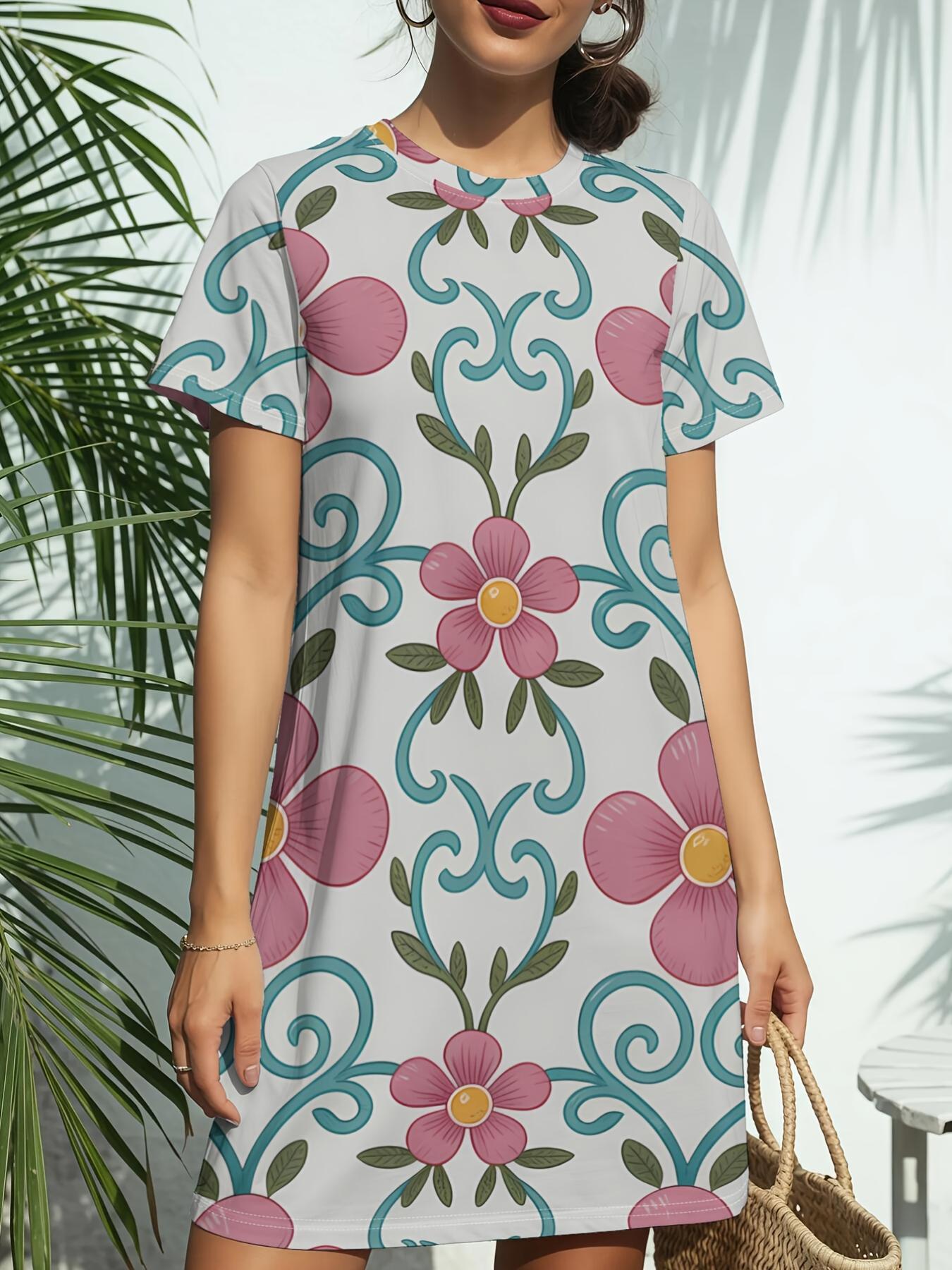 

Women s Soft Short Sleeve T-Shirt Dress - Crew Neck Short Sleeve Blouse-Compatible Regular Fit Dress Suitable for Daily Wear. Gifts. Spring Summer Cas 3XL
