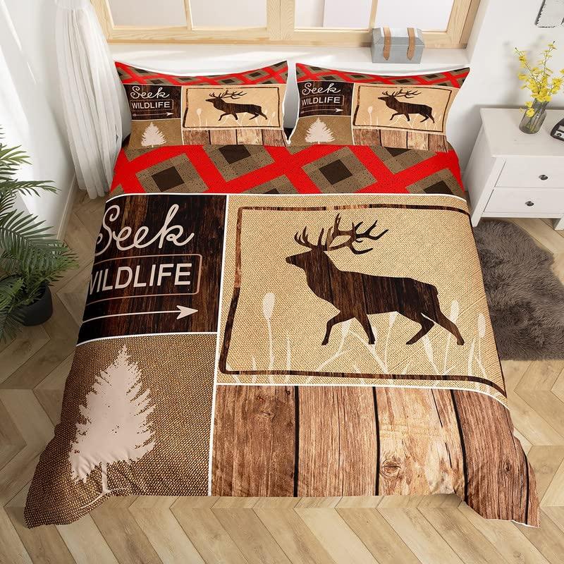 Bear King Queen Duvet Cover Rustic Western Wildlife Comforter Cover Pine Cone Farmhouse Wooden Bedding Set Polyester Quilt Cover