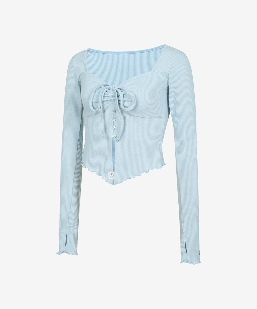 GRANDE LINE Shirred Heart Neck Long Sleeve_5 Colors