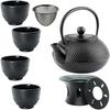 CAST IRON KETTLE 0.8L TEA POT WITH TEA INFILTER + 4x CUPS WARMER