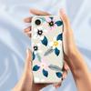 For iPhone 16e Case Pink White Flowers Blue Leaves Pattern Printing Straight Edge TPU Phone Back Cover