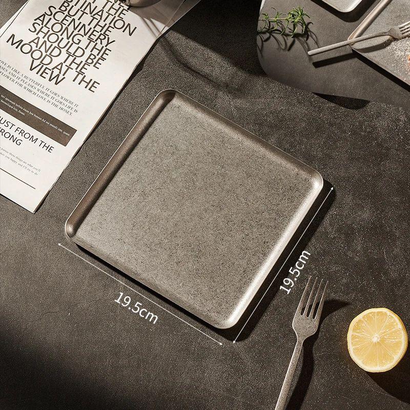 High Quality 304 Stainless Steel Steak Plate Tray Bbq Tableware Dish Serving Plate Tea Cup Trays Food Rectangular Plate Decor Quality