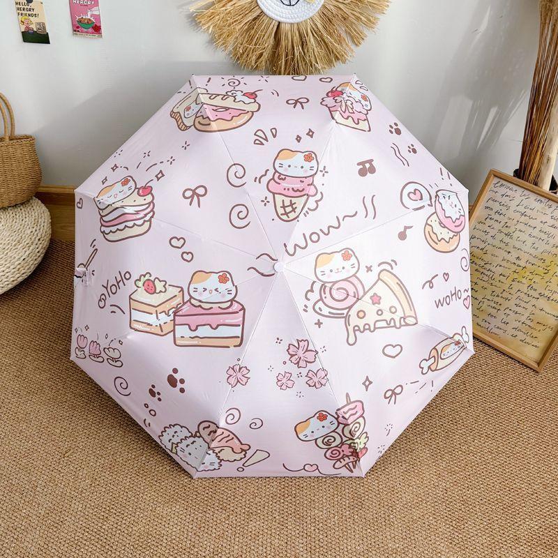 Cute Sun Proof Fully Auto Open Sun Rain Umbrella Fold Black Glue Student Anti UV Dual Use Sun Shade Umbrella Sun Umbrella