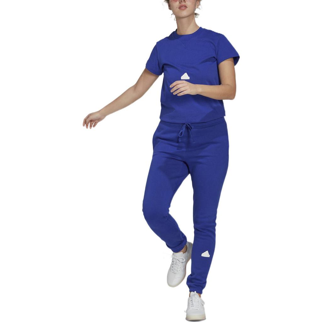 adidas Spodnie damskie Joggers z nadrukiem z elastycznym pasem i sznurkiem, niebieskie HM2864