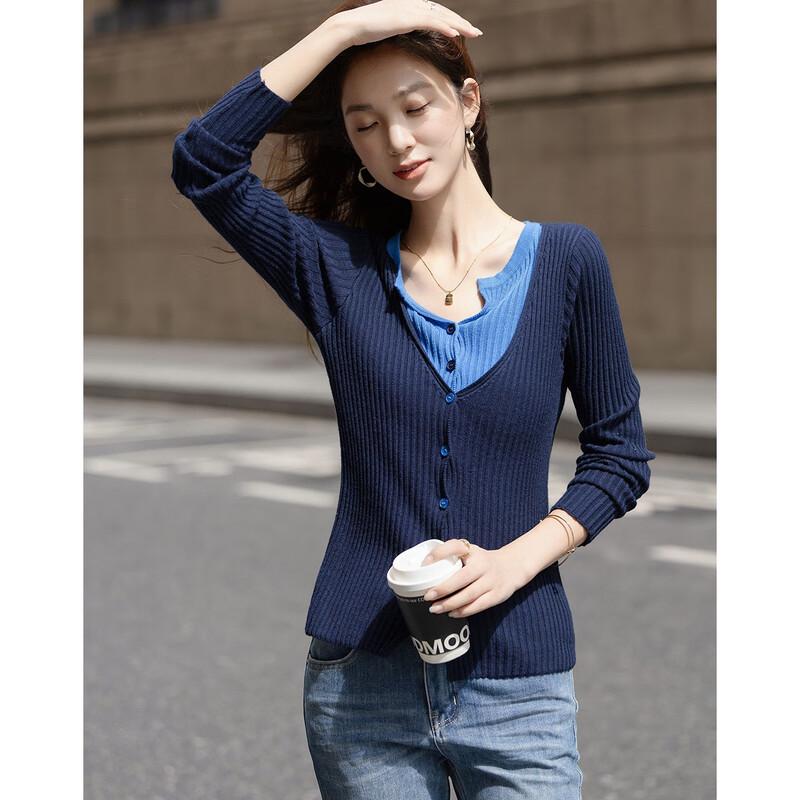 Demana Women's Wool Blend Faux Two-Piece V-Neck Cardigan