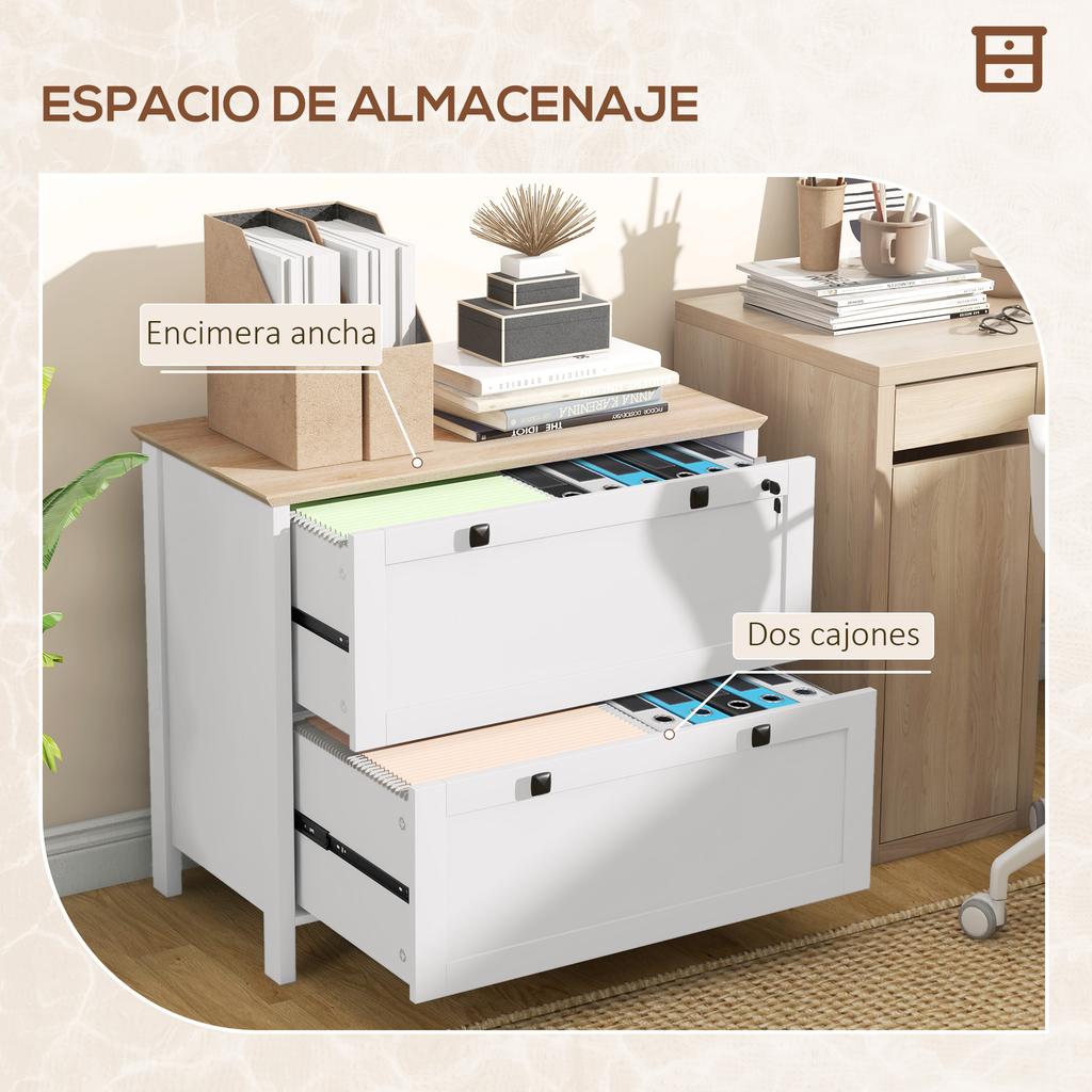 Filing Cabinet With 2 Drawers 2 Hanging Bars Lock And 2 Keys For A4 Size 79x40x72 Cm White And Oak