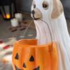 KX4B for Creative Halloween Dog for Cat Statues with Pumpkin Candy Holder Bowl Bucket Sugar Dish Resin Ornament Trick or