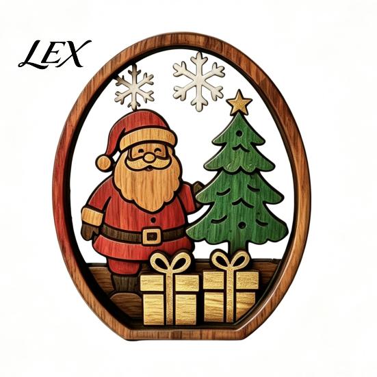 Handmade Wooden Holiday Signs 3Pcs Christmas Santa Claus And Tree Ornaments, Oval Table Boxwood Ornaments Centerpiece, Solid Wood Desktop Ornament for