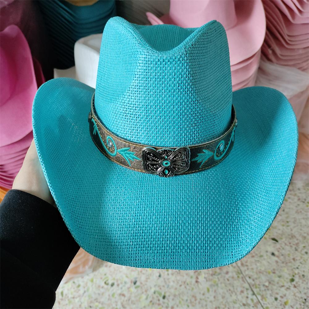 Men'S Cardboard Straw Hat Large Brim Western Cowboy Straw Hat For Men And Women Outdoor Summer Sun Hat Double Concave Cowboy Hat
