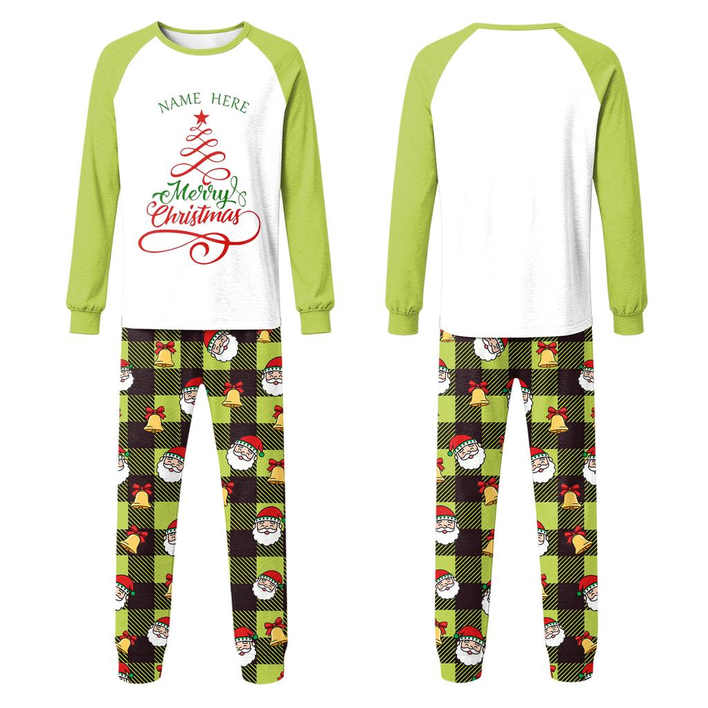 Family Matching Christmas Pajama Sets with Neck Long Sleeve Top and Pants for Men Women Kids