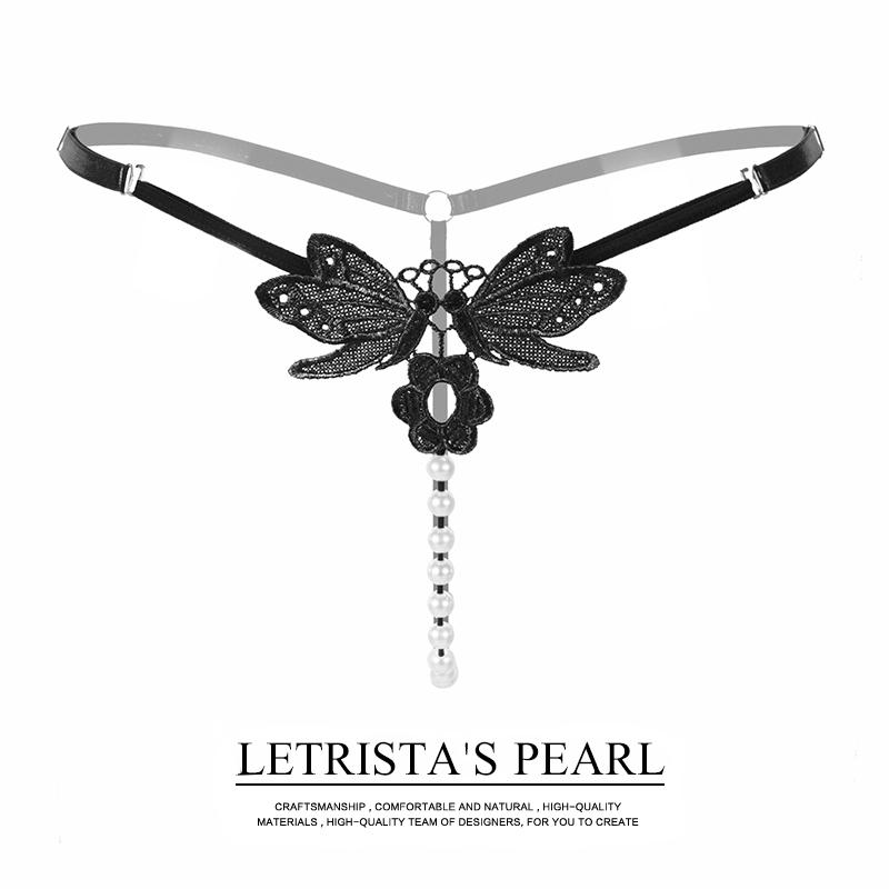 Sexy String Panties Women Lace Butterfly G-Strings T-Back Thong Transparent Lingerie Cute With Pearls Panty Female Lingerie