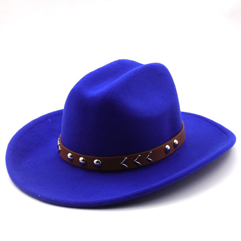 New Wool Women's Men's Western Cowboy Hat For Gentleman Lady Jazz Cowgirl With Leather Cloche Church Sombrero Caps