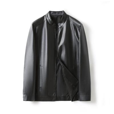 Pánský stojací límec kožený slim-fit podzim a zima Nová kožená bunda Haining Pánská fleecová bunda středního věku Plus