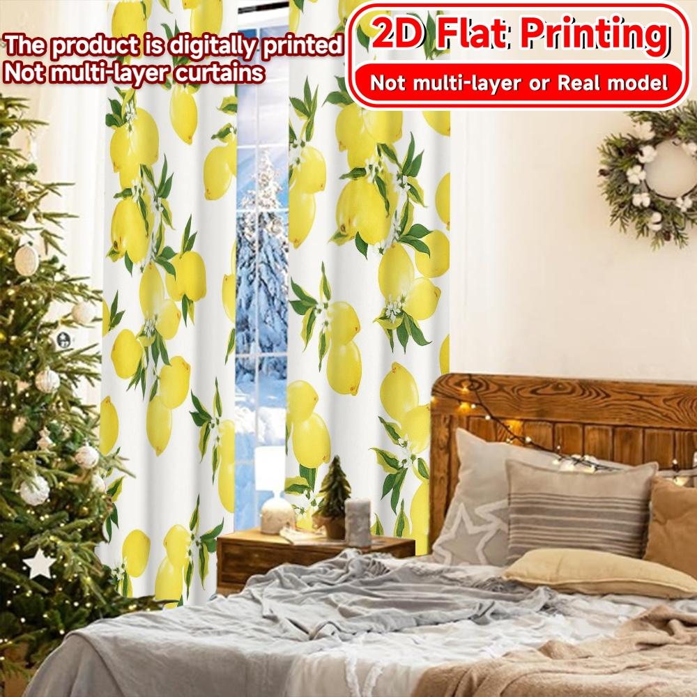 Set Of 2 Flat Printing Curtains Without Rod Lemon Pattern Popular Drapes Festival Versatile Polyester Fabric Curtain